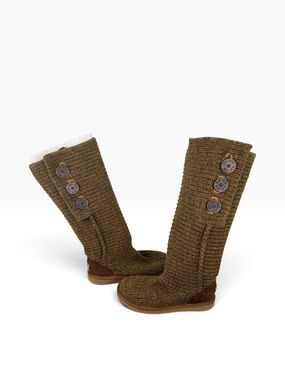 UGG Brown Knit Classic Cardy Button Tall Sweater Boots